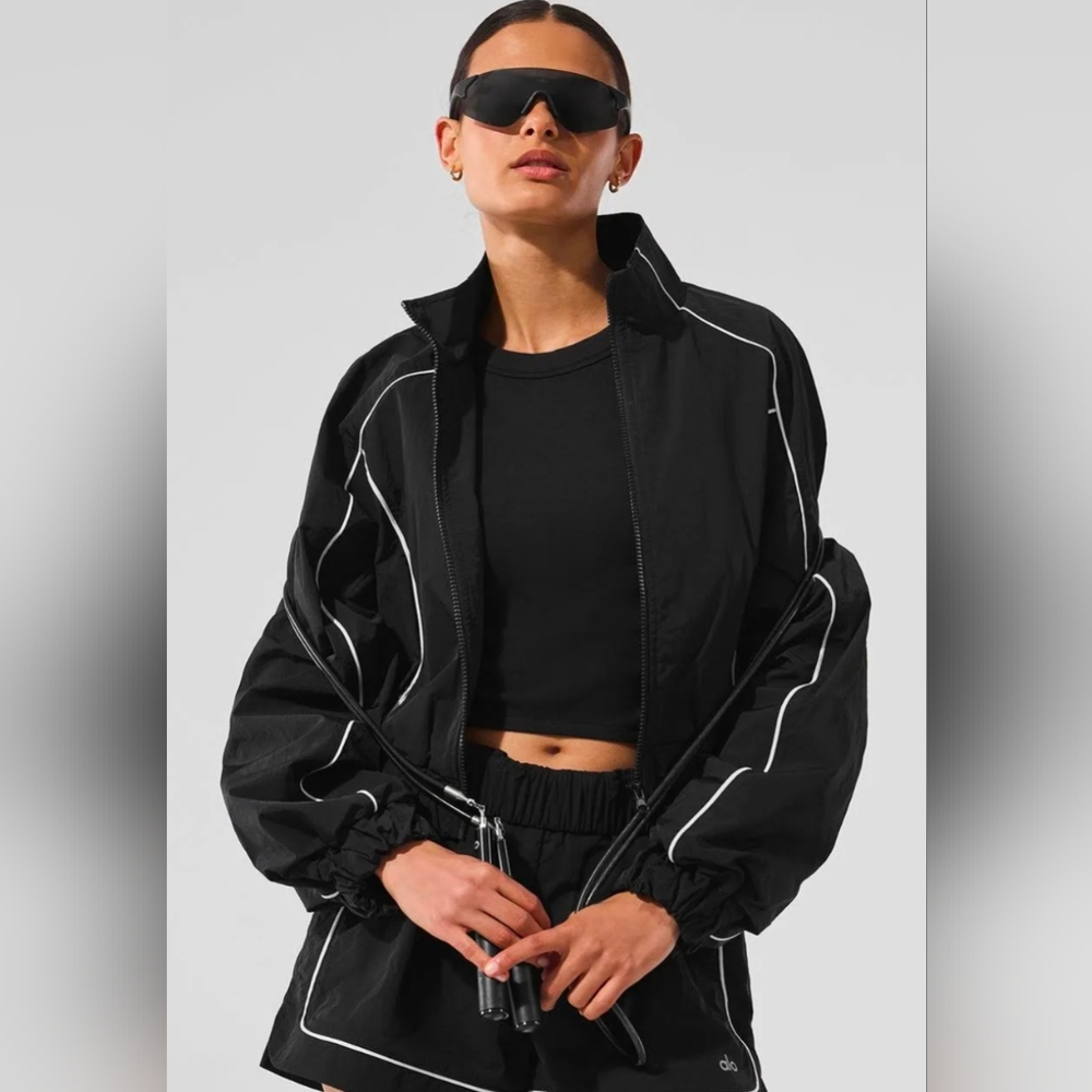 Alo Yoga Motivate Full Zip Track Jacket Black White